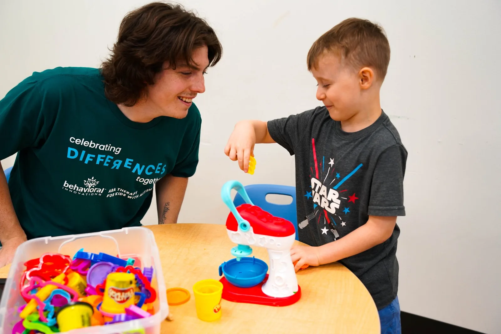 therapist communicating with child