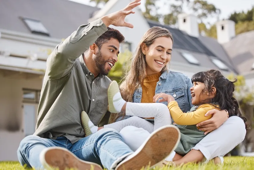 family playing outside