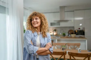 smiling woman in her house