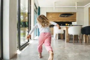 girl running on the house