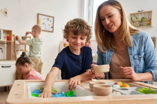 Clinician working with a child during an autism evaluation